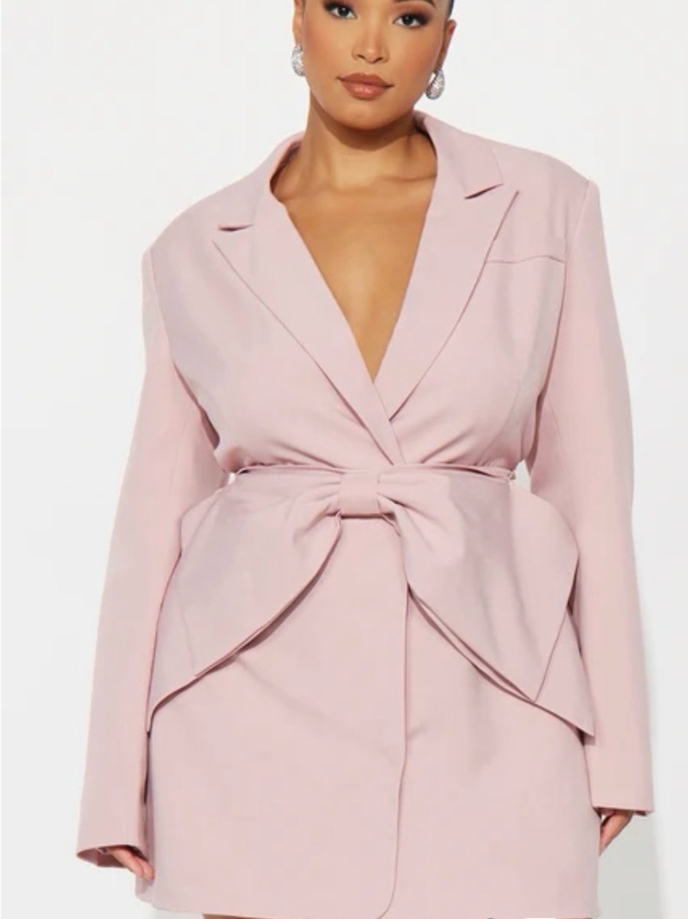 Women’s Blazer Dress with Waist Bow - Pink